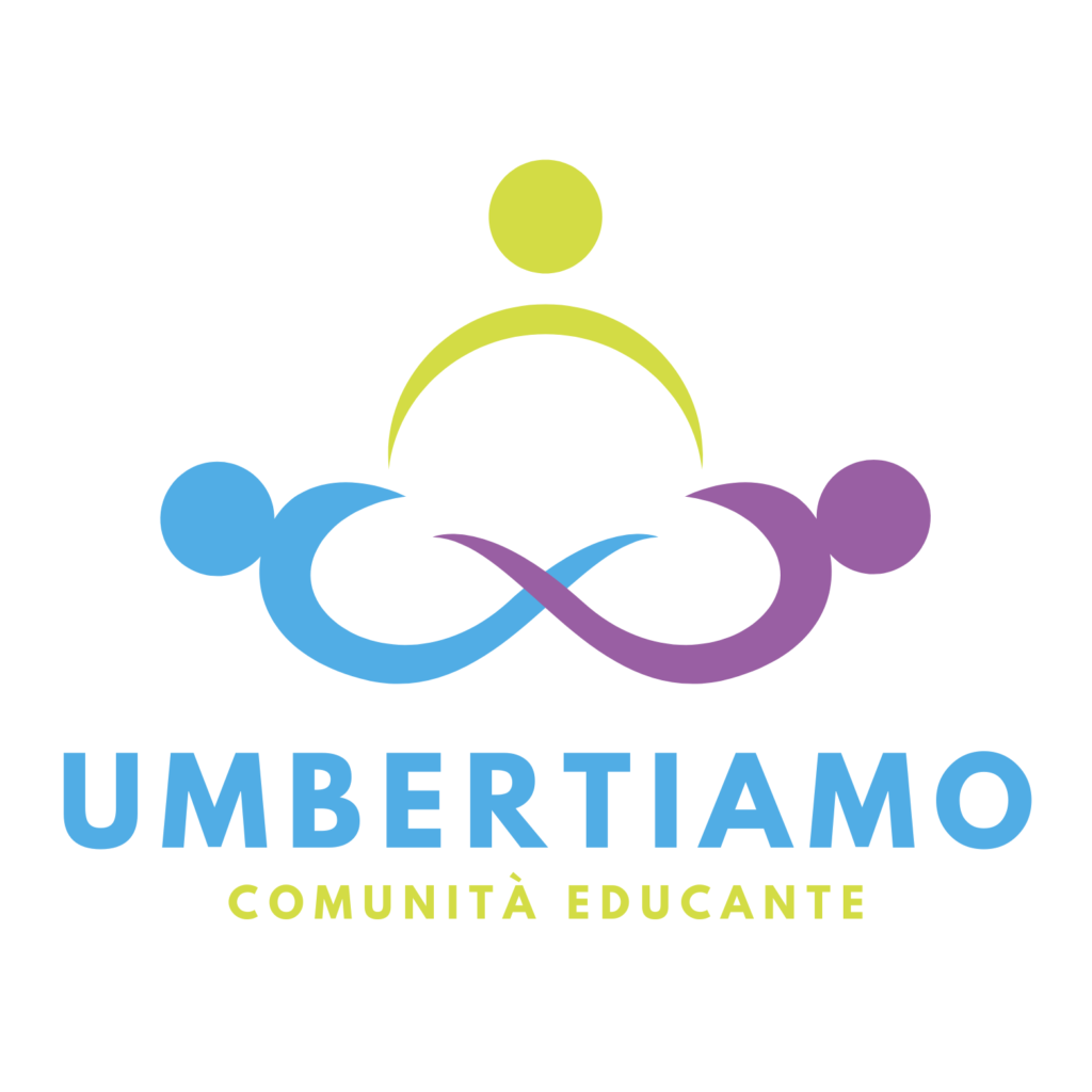 Logo del progetto Comunità Educante Umberto I. Colori utilizzati: verde, blu, viola.